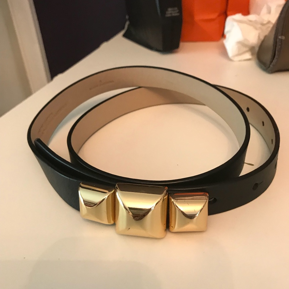 C Wonder black leather belt with gold clasp